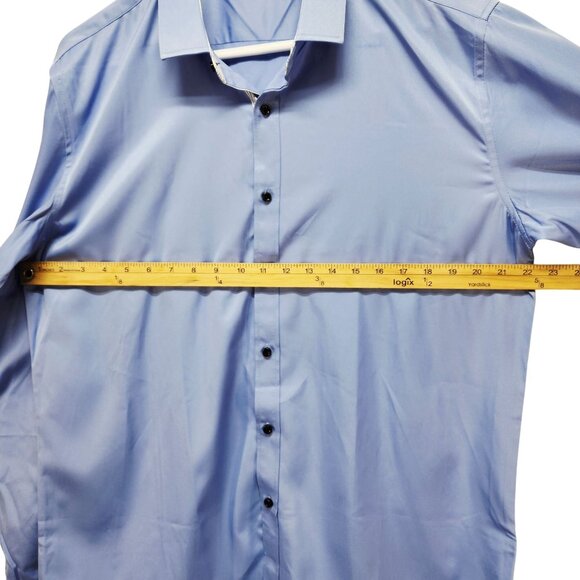 Mens Light Blue Long Sleeve Button-Down Shirt Spread Collar Black Size L - Picture 6 of 9